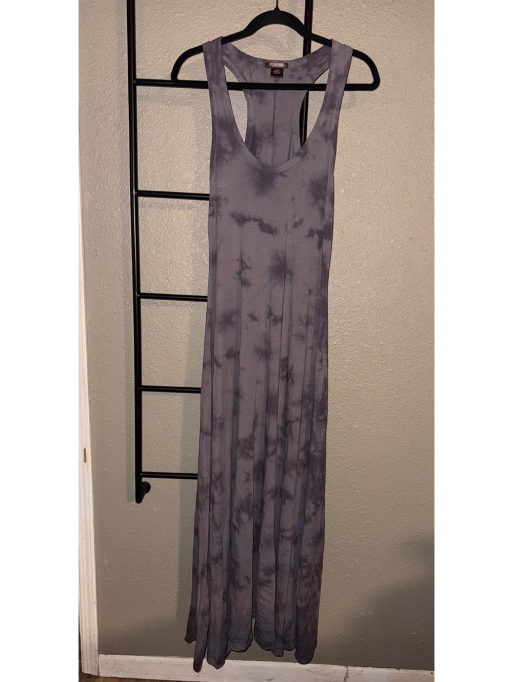 bobi Los Angeles Tie Dye Maxi Dress L Gray Purple Racerback 100% Cotton